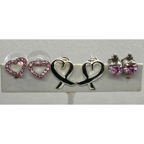Vintage - Now Lot of (3) Pairs Heart Earrings Stud Pierced Sterling 925 Silver - Picture 11 of 12